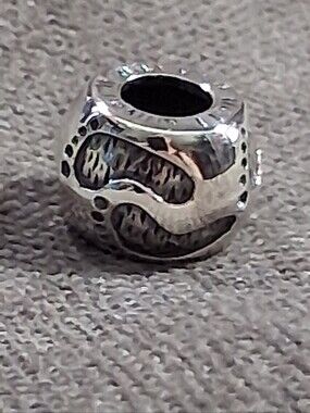 Rare Persona 925 Sterling Silver "Footprints" Religious Poem Bead Charm VG+ 11mm